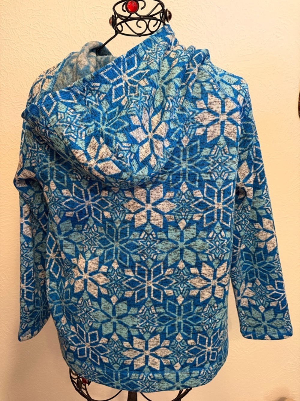 ❄️❄️❄️BOGOHO❄️❄️❄️Talbots Blue Snowflake Pattern Pullover Hoodie-Large - Picture 9 of 12